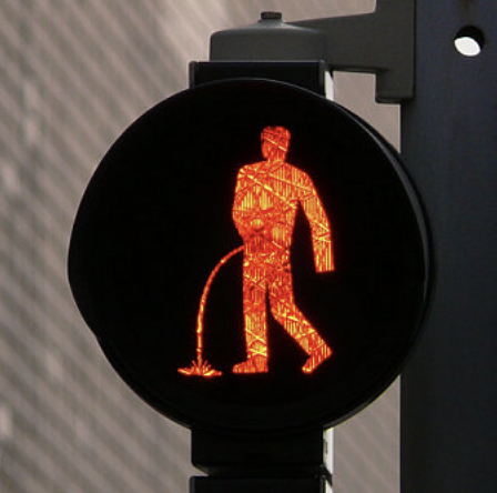 Artwork featuring a silhouette of a man peeing.