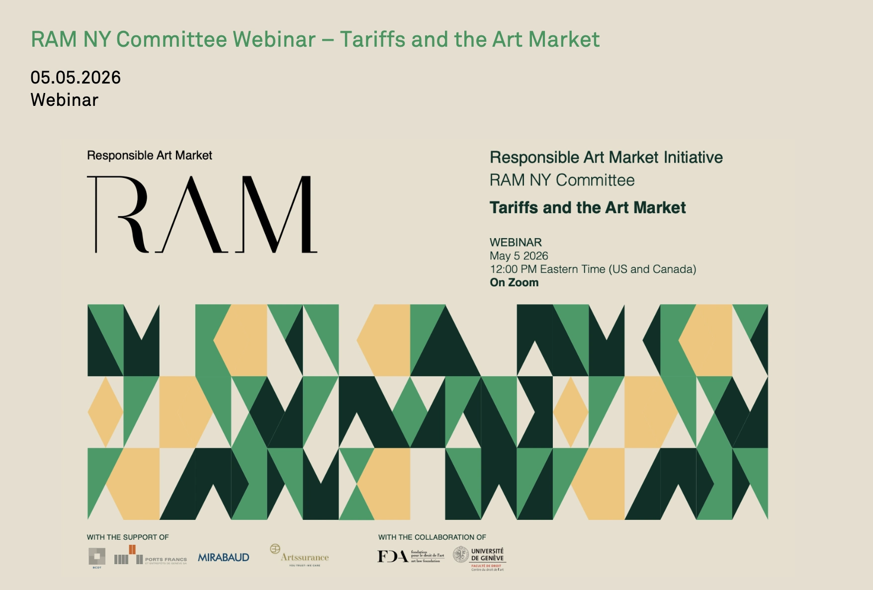  RAM NY Committee Webinar – Tariffs and the Art Market